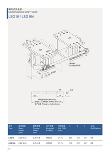 LSG16A 31.75mm レール付き大トン数貨物エレベーター瞬間安全装置